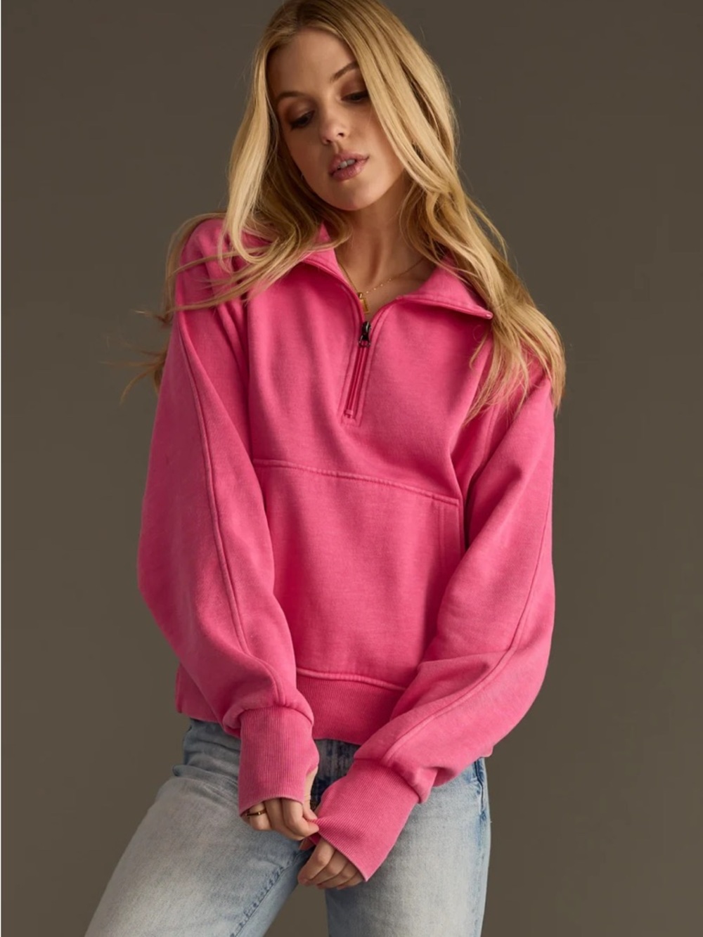 Panache Apparel PINK QUARTER ZIP SWEATSHIRT Size Small